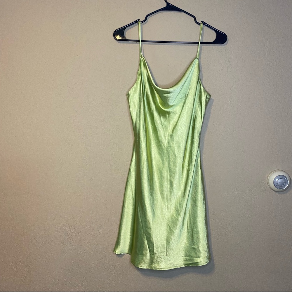 Audrey 3+1 Green Satin Cowl Neck Mini Dress